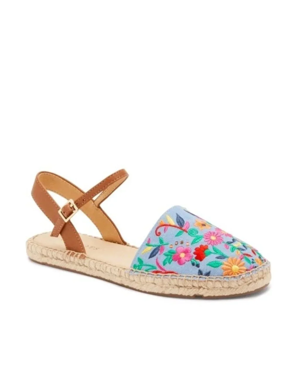 Talbots Izzy d'Orsay Espadrille Chambray Floral Embroidered Flats Size 9